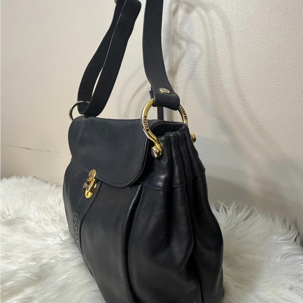 Vintage Elegant Black Leather Shoulder Bag